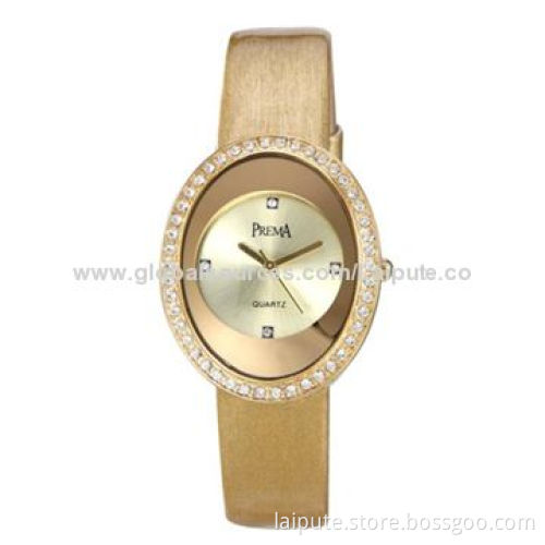 2012 Fashionable Noble Women's Crystal Watch with Genuine Leather